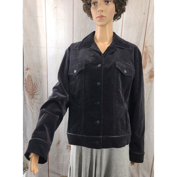 NWT Nienhaus & Lotz Women 14 Blk Fully lined Corduroy Jacket Faux Leather Trim - Picture 3 of 10